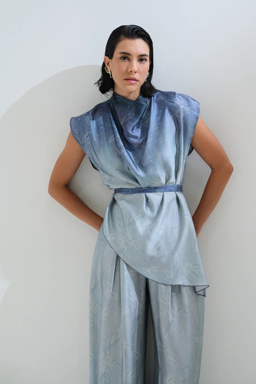 Asymmetric drape blouse