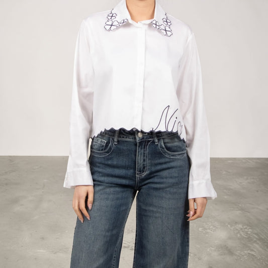 Signature Collar Shirt – White/Blue Detail