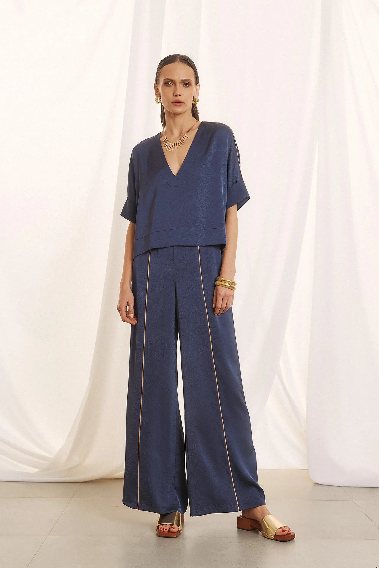 Figaro satin blue blouse