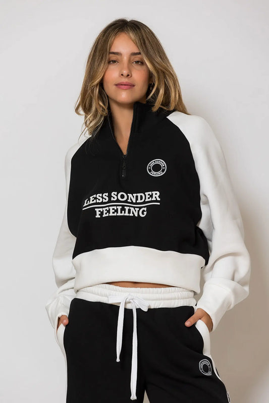 Logo Embroidered Two-Tone Crop Sweater Black