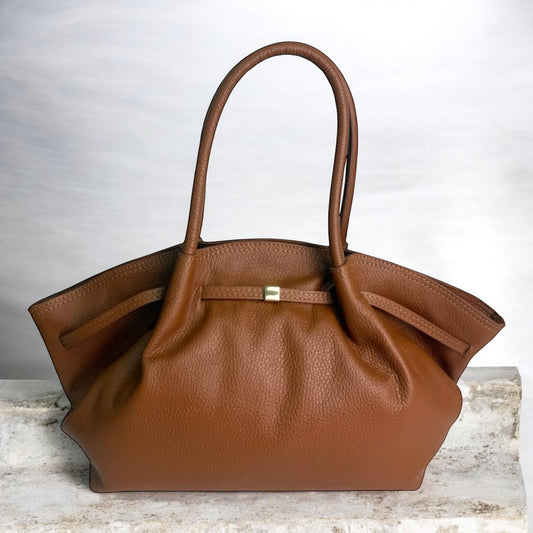 Soft Pleated Leather Shoulder Bag – Tan
