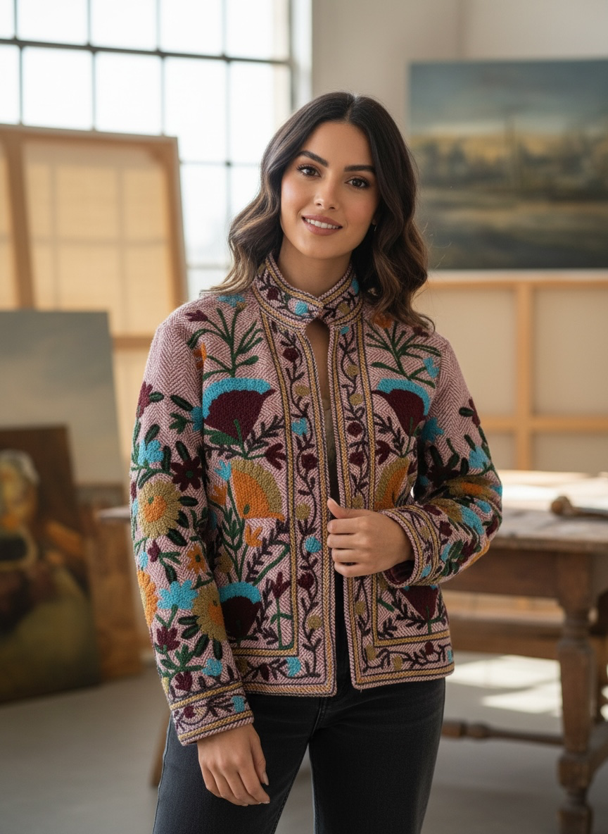 Embroidered Bloom Jacket Bordo
