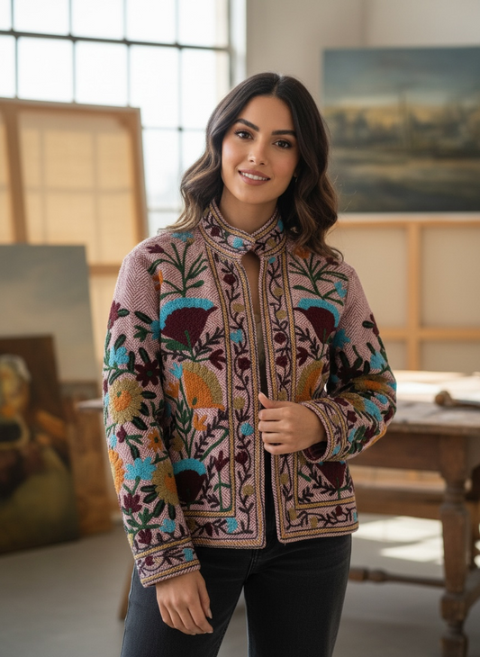 Embroidered Bloom Jacket Bordo