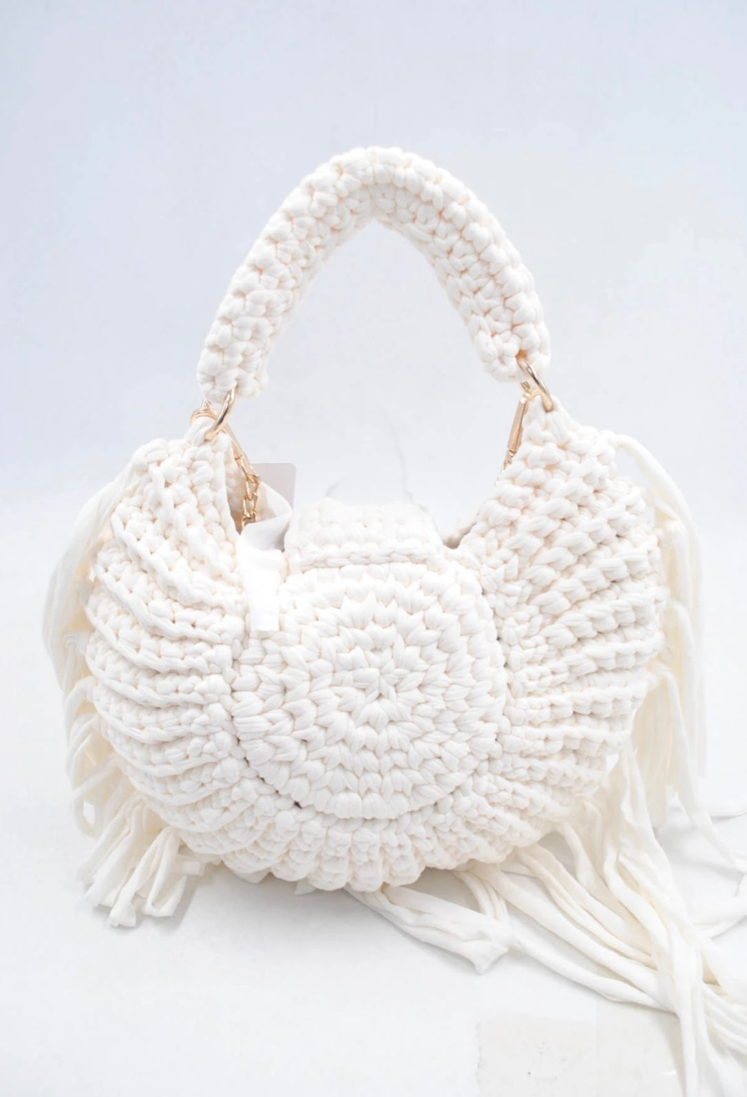 Handmade straw effect bag white