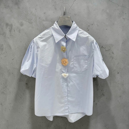 Floral Button Shirt – Baby Blue (Short Sleeve)