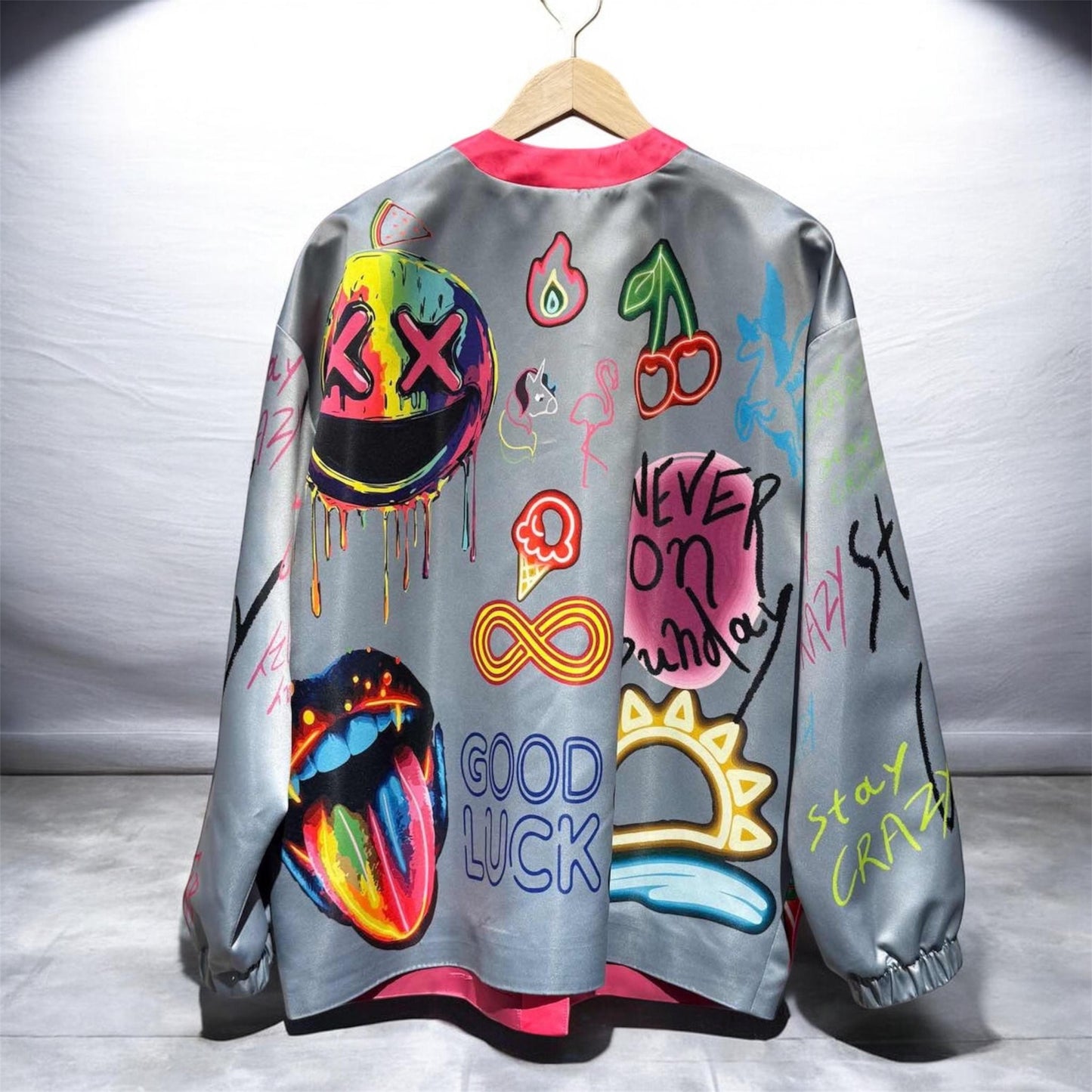 Never On Sunday “No Bad Vibes” Graffiti Jacket Grey