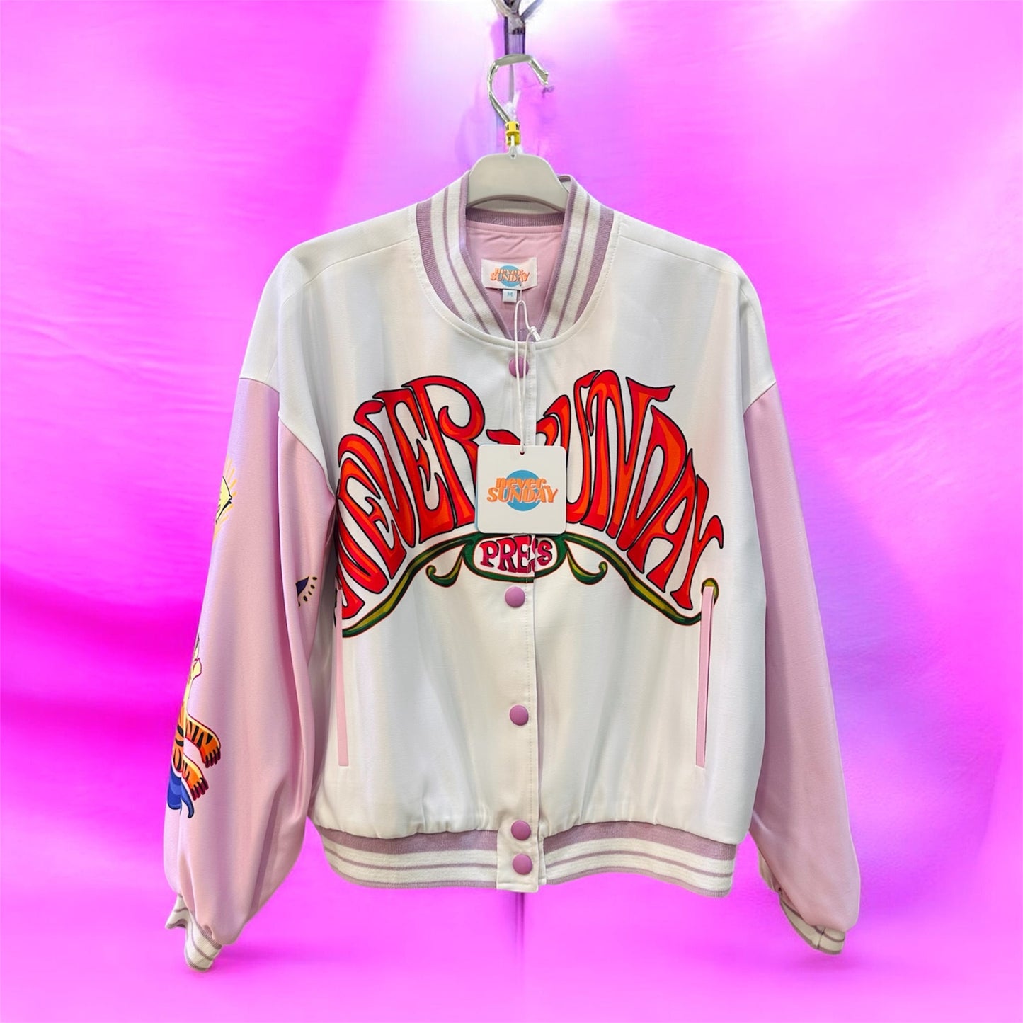 Never On Sunday “Psychedelic Dream” Varsity Jacket White