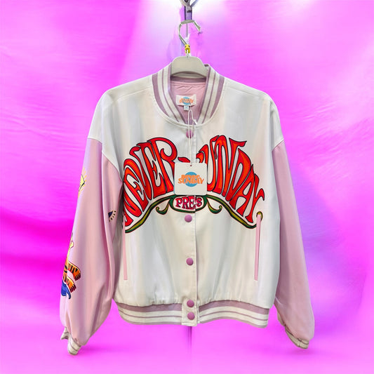 Never On Sunday “Psychedelic Dream” Varsity Jacket White