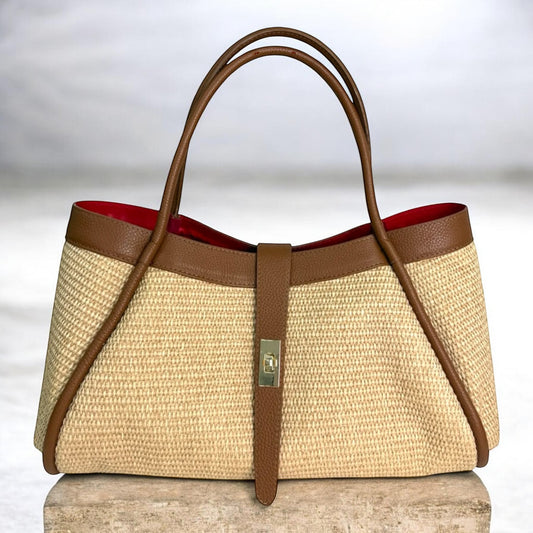 Riviera Straw & Leather Tote – Tan