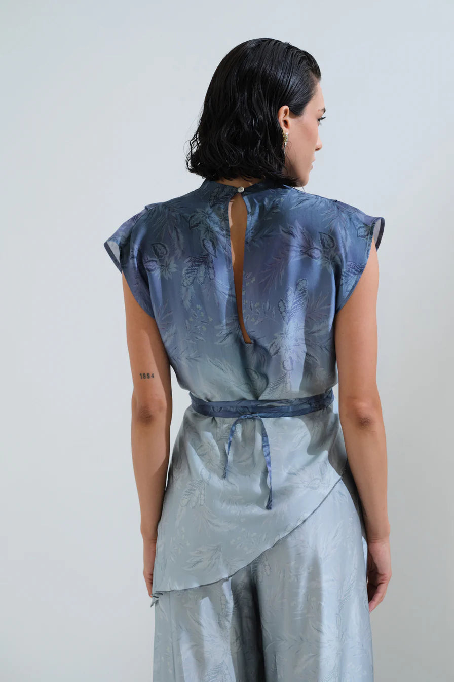 Asymmetric drape blouse
