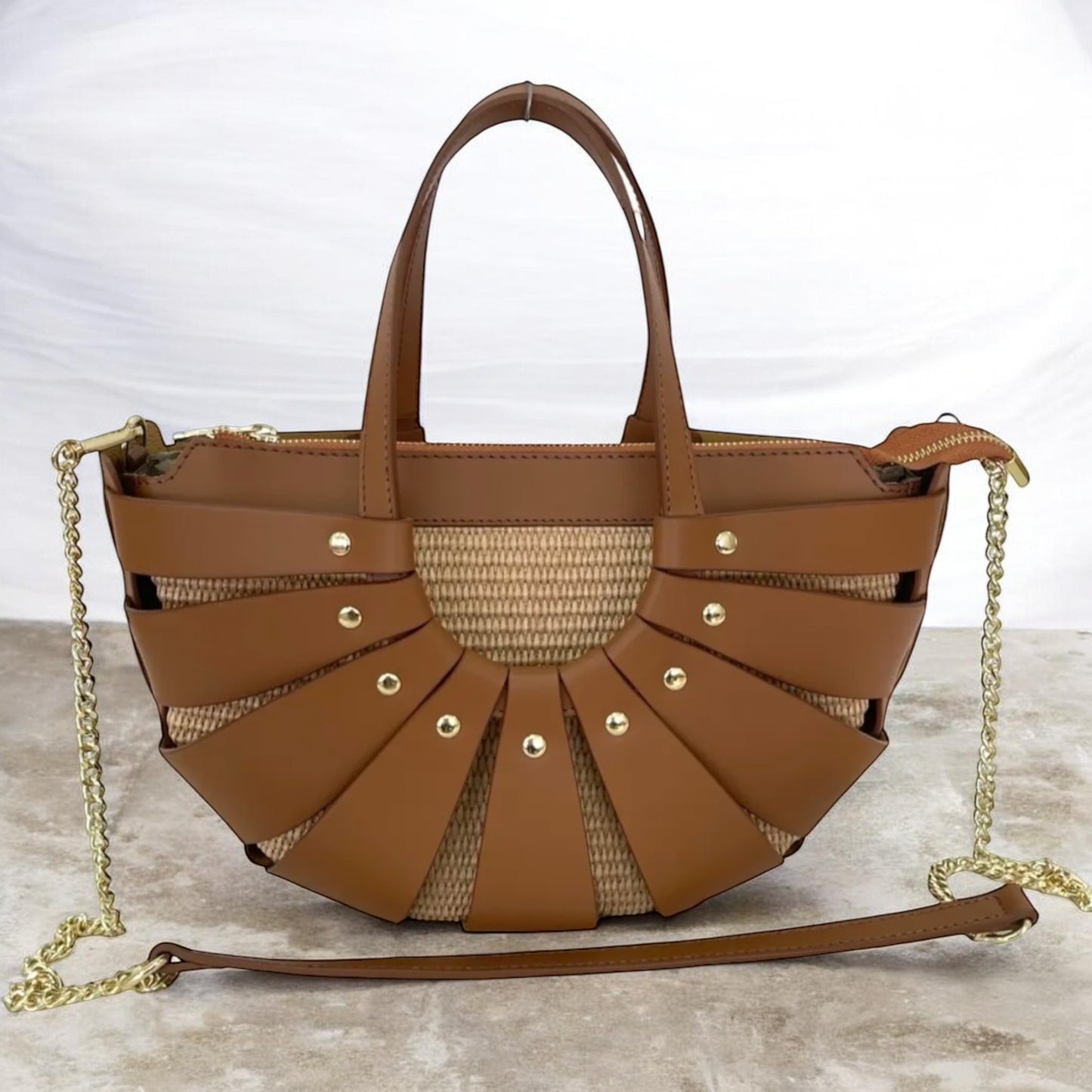 Sunray Straw Leather Tote – Tan