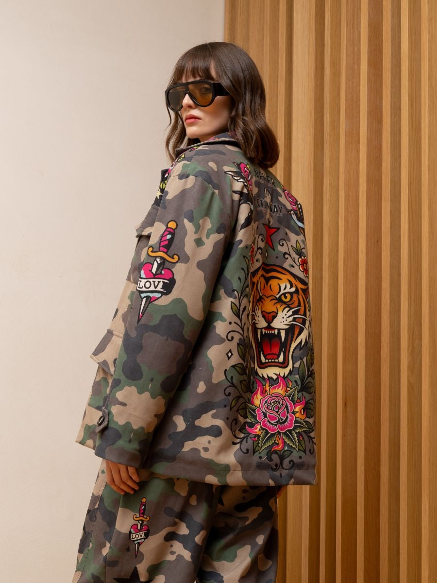 Never On Sunday Fein Army Jacket With Quilted Lining Oversized