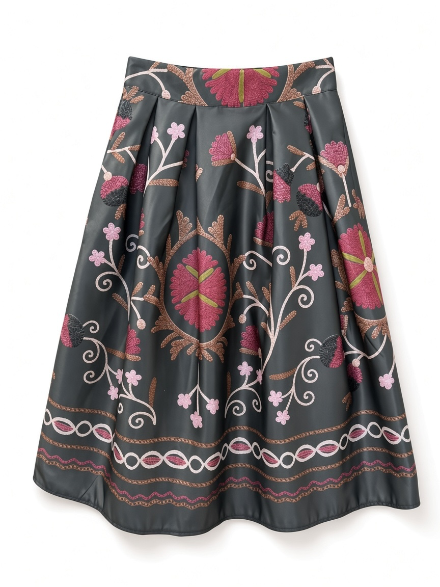 Satin Floral High-Waist Skirt