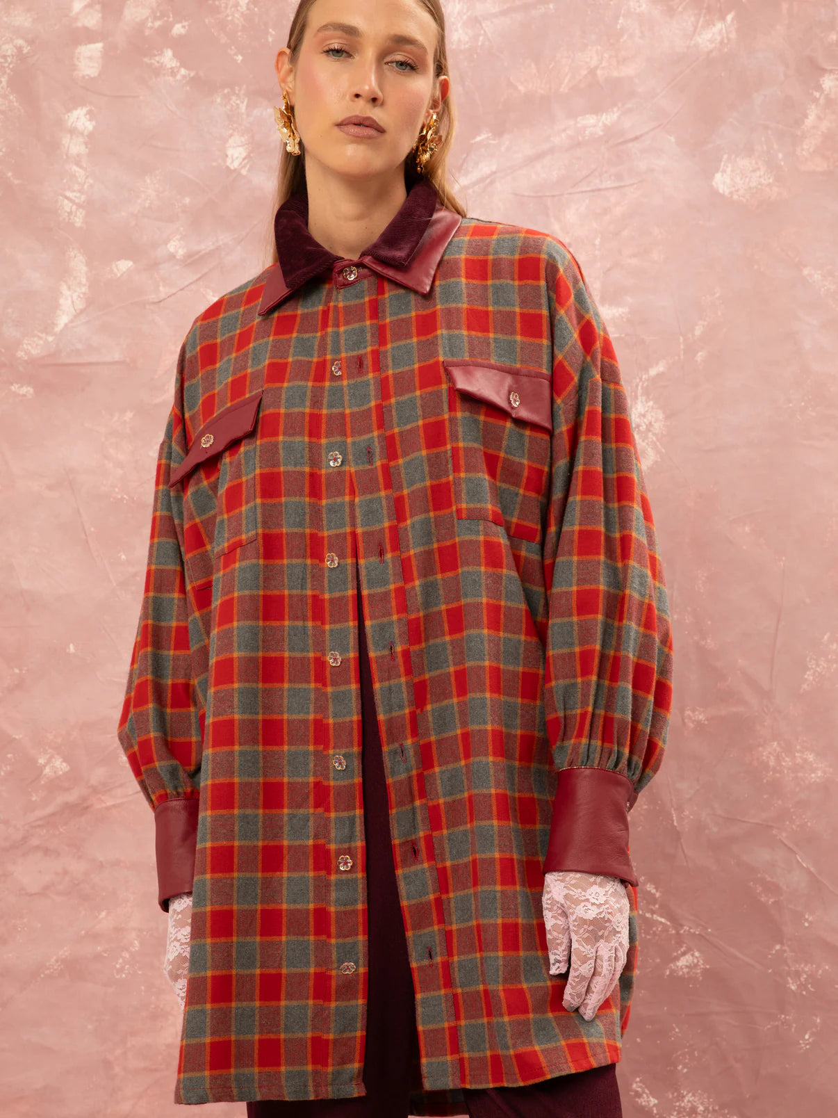 WE__ARE
CHECKED MIDI SHIRT DRESS - RED