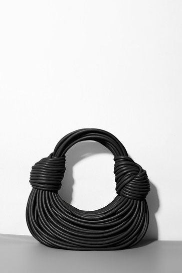 BLACK BRB FAUX LEATHER ROPE PURSE