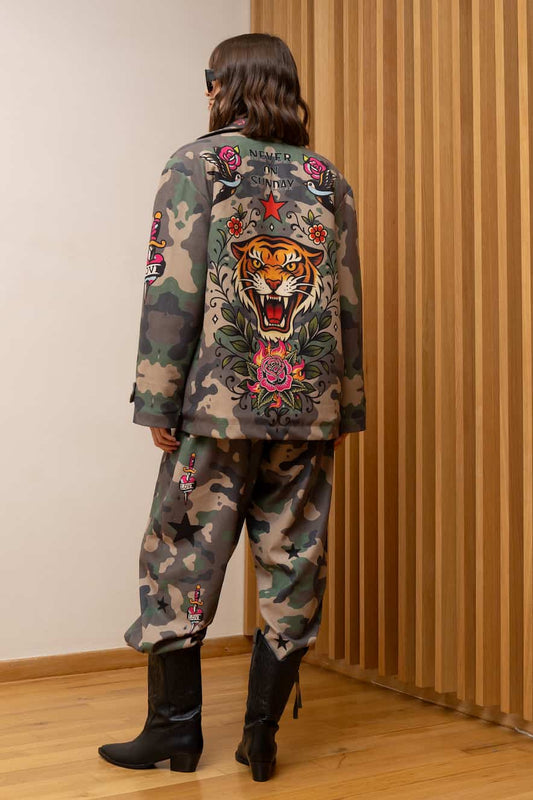 Never On Sunday Fein Army Jacket With Quilted Lining Oversized