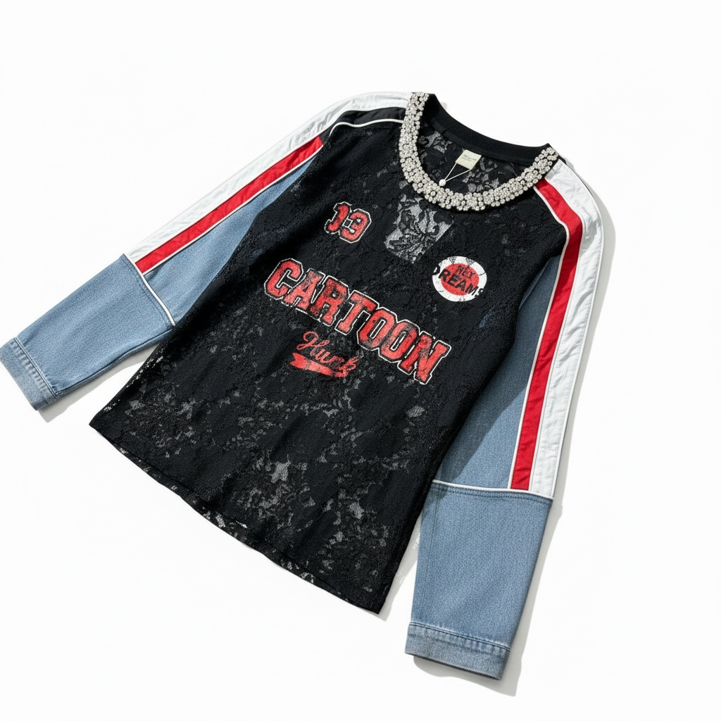 Cartoon Lace Statement Top – Black