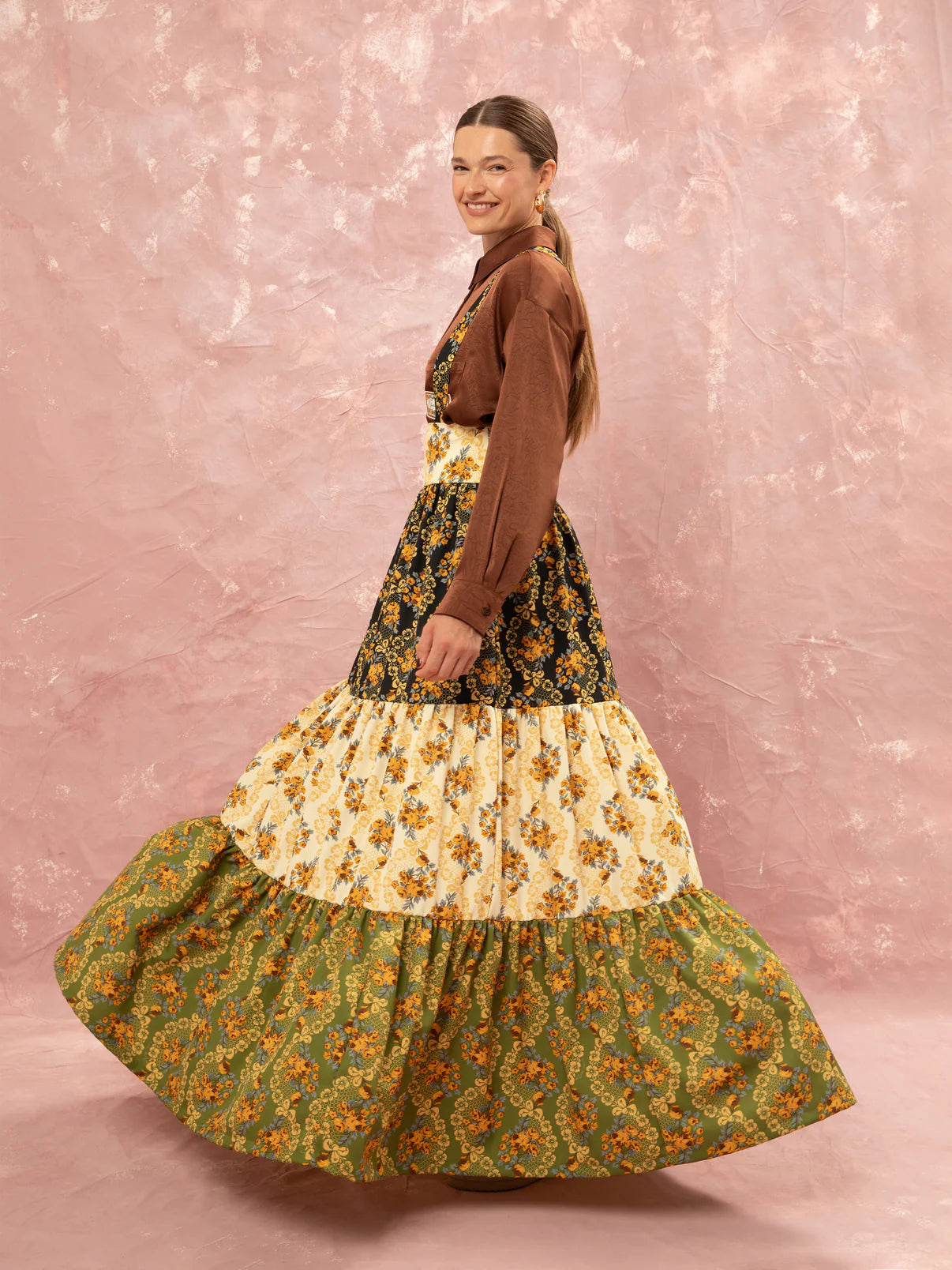 WE__ARE
TIERED MAXI SUSPENDER SKIRT - LACE BOUQUET