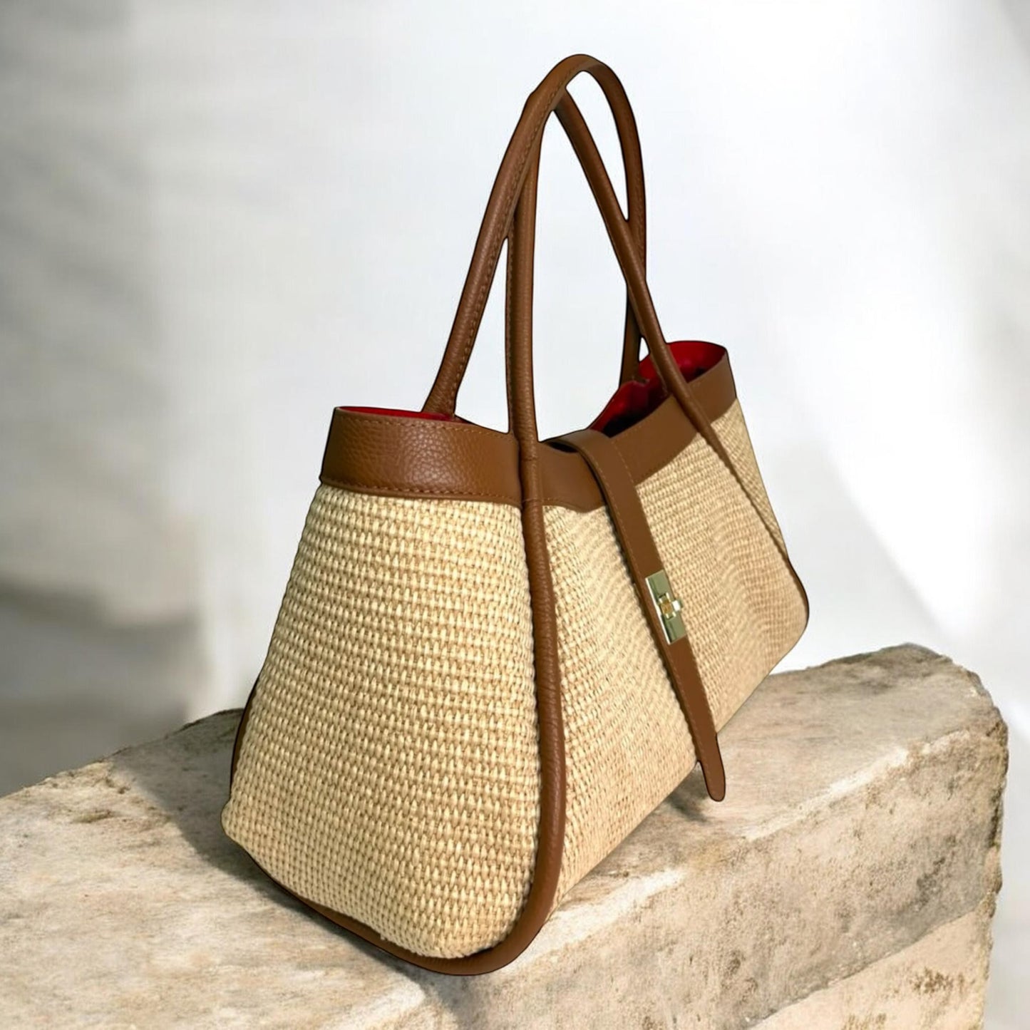 Riviera Straw & Leather Tote – Tan