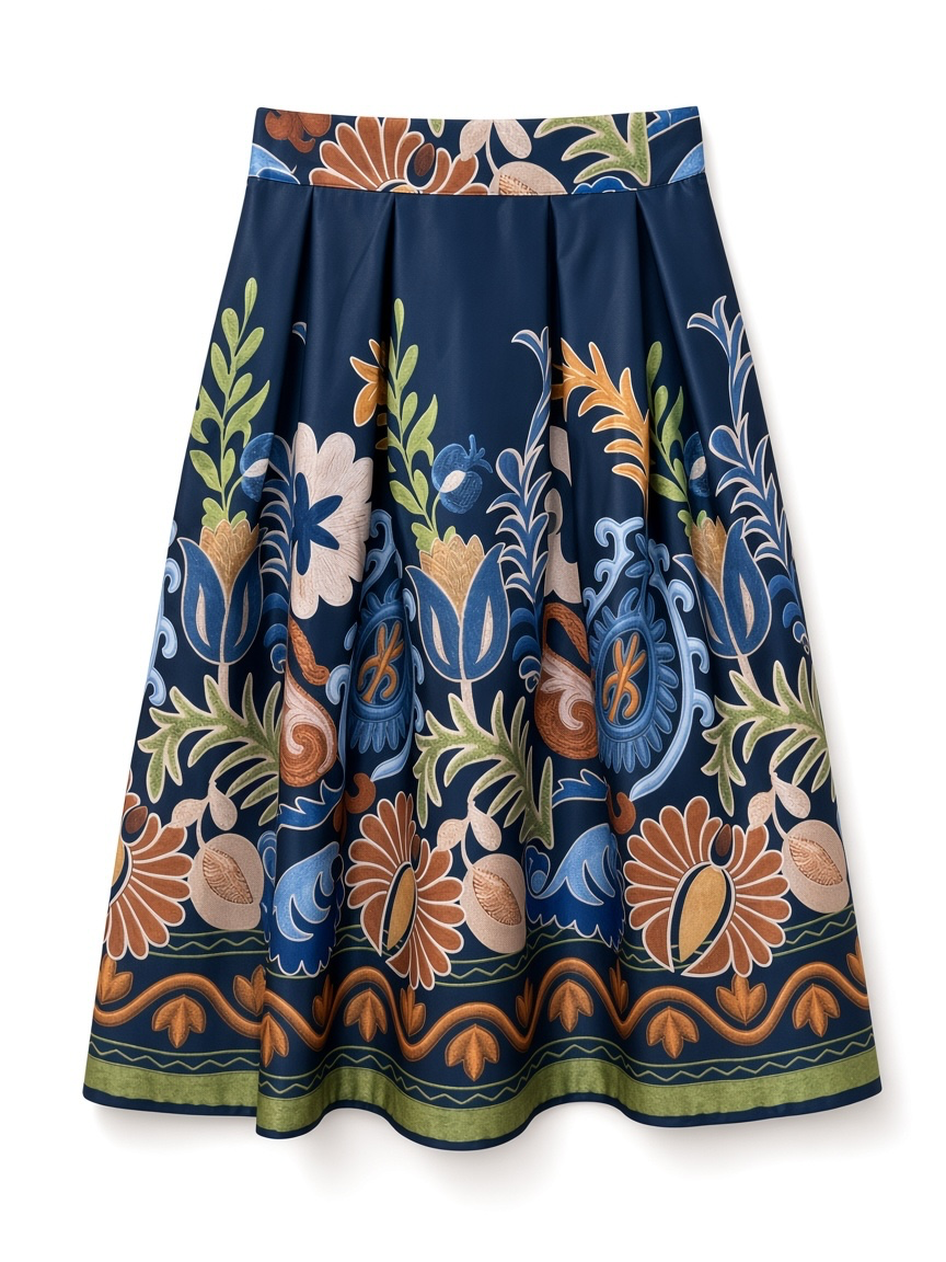 Satin Floral High-Waist Skirt