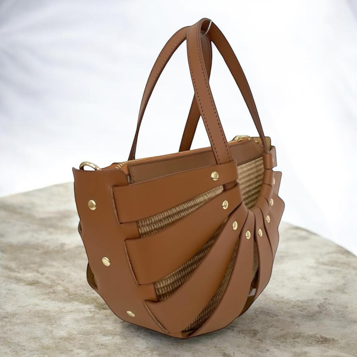 Sunray Straw Leather Tote – Tan
