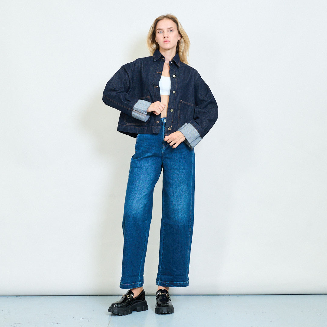 Cropped Dark Denim Jacket