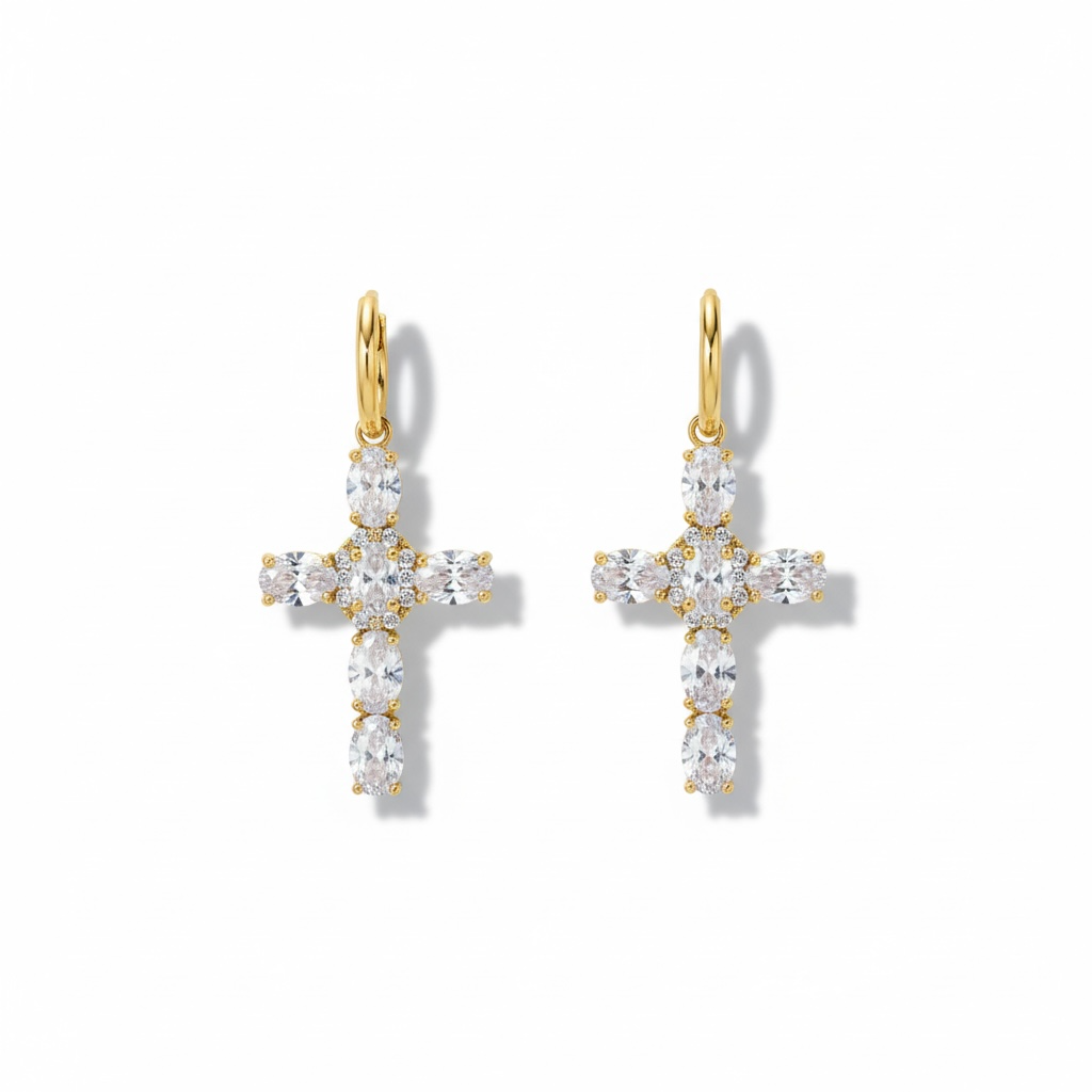Crystal Cross Drop Earrings