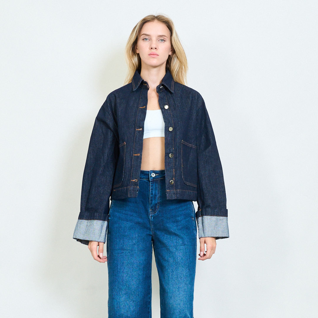 Cropped Dark Denim Jacket