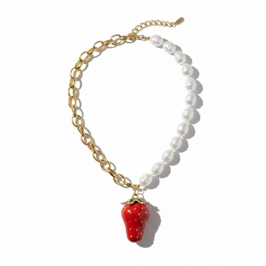 Strawberry Pearl Chain Necklace