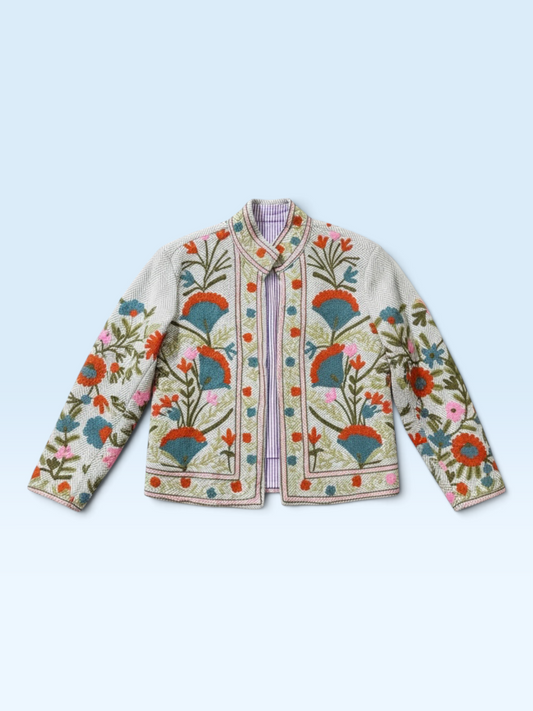 Embroidered Bloom Jacket Ecru