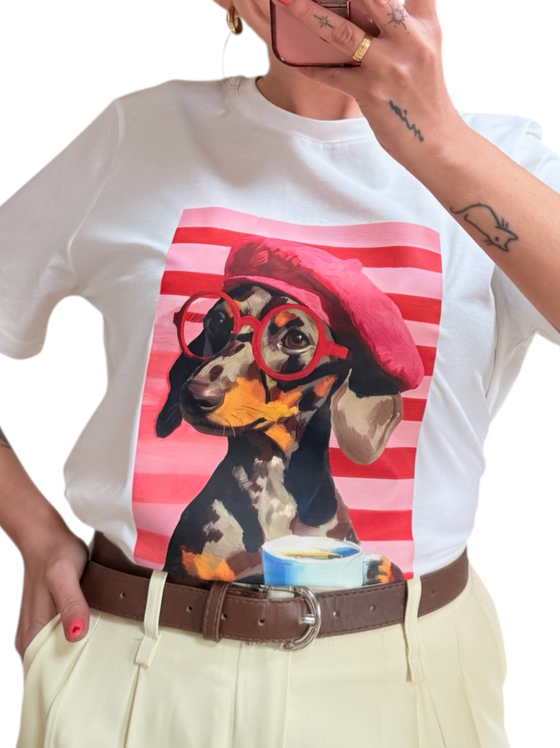 Paris Coffee Dog Cotton T-Shirt