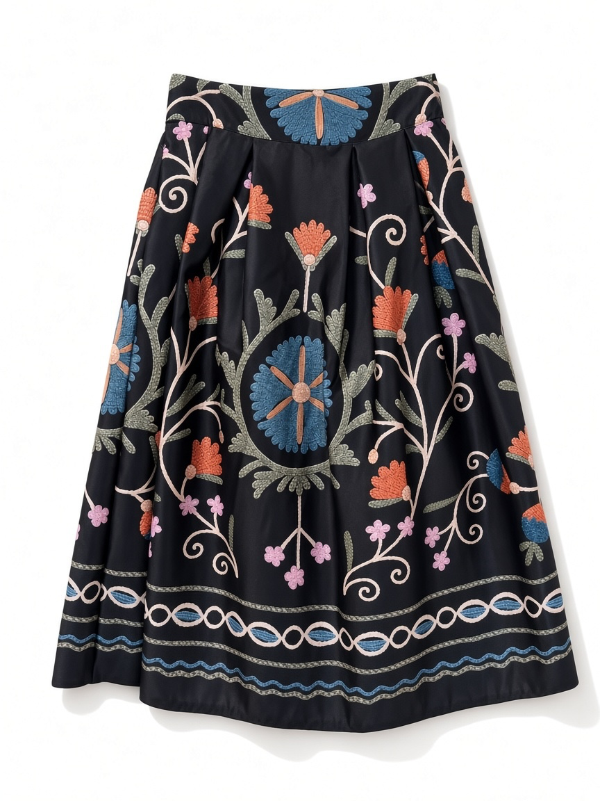 Satin Floral High-Waist Skirt