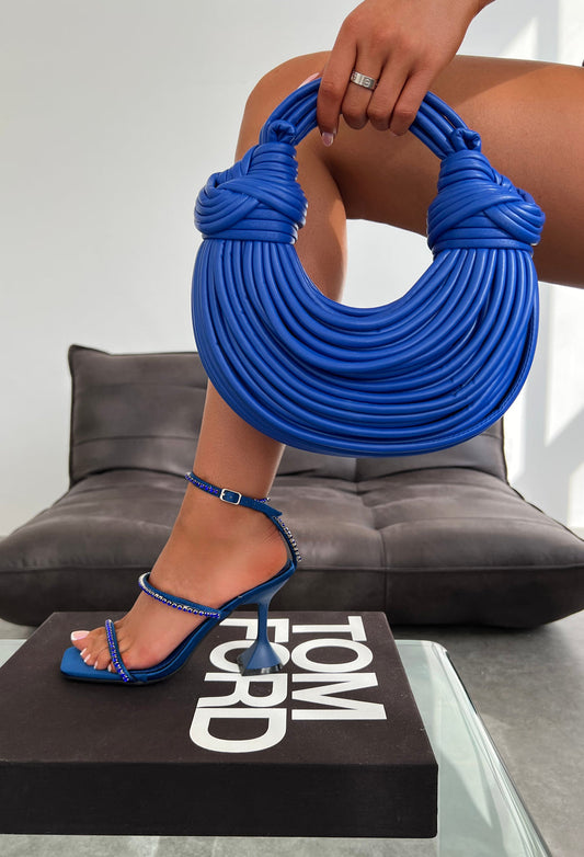 BLUE BRB FAUX LEATHER ROPE PURSE