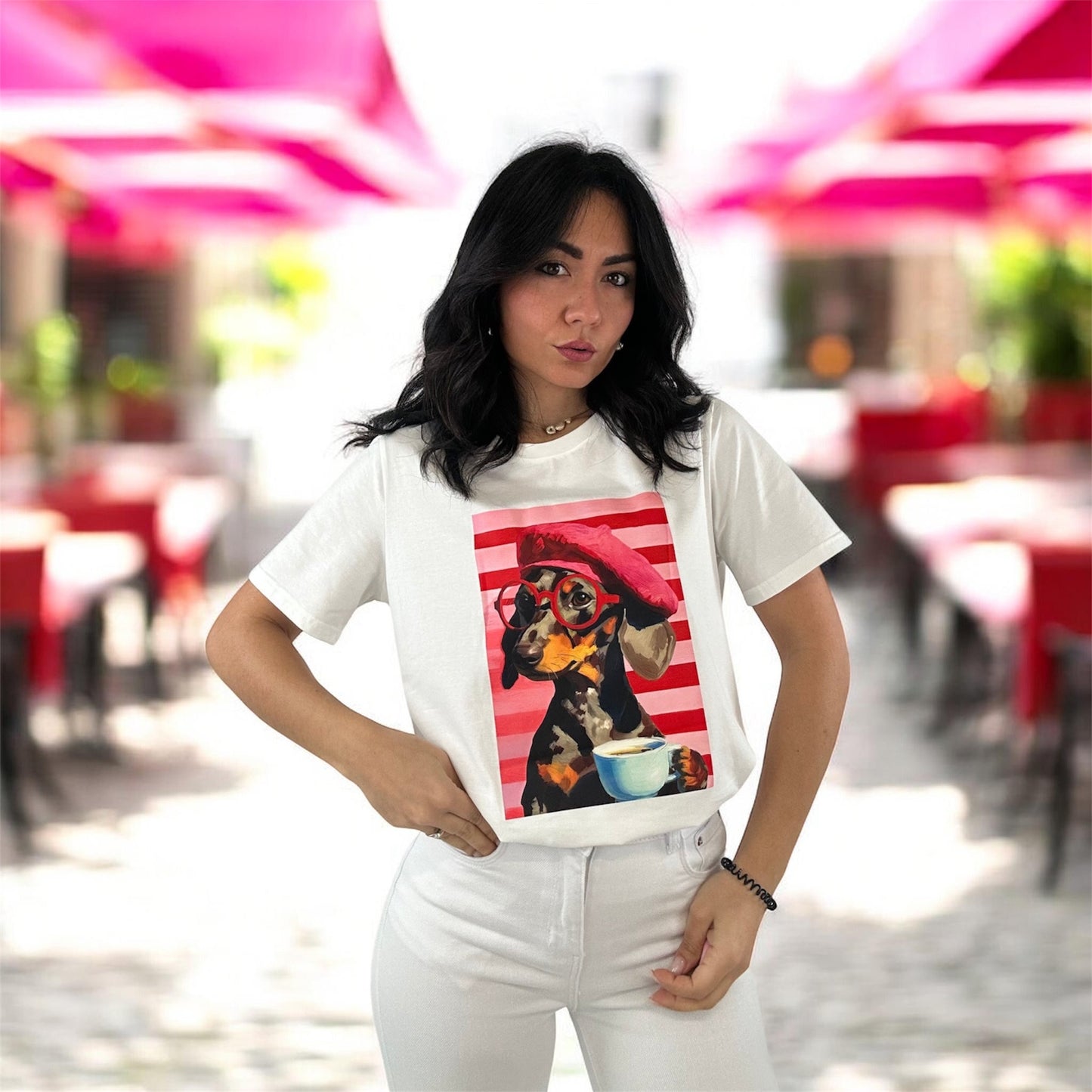 Paris Coffee Dog Cotton T-Shirt