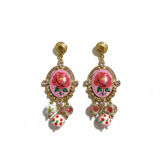 Romantic Bloom Drop Earrings – Red