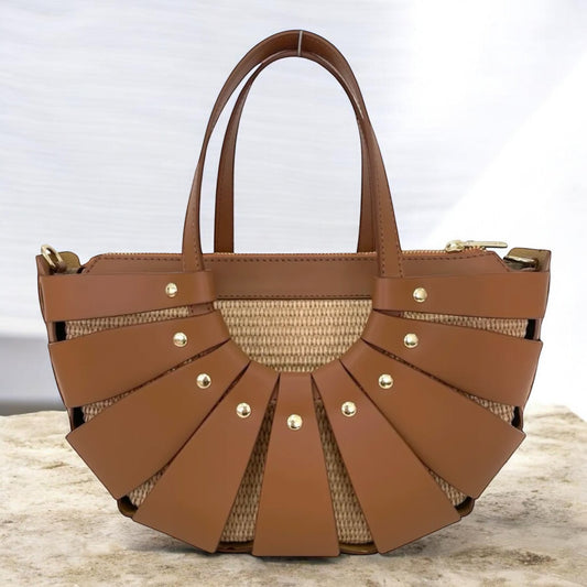 Sunray Straw Leather Tote – Tan