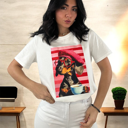 Paris Coffee Dog Cotton T-Shirt