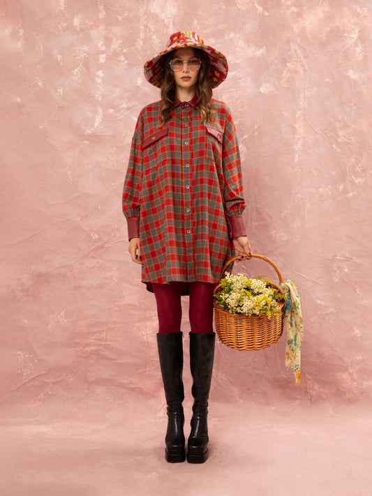 WE__ARE
CHECKED MIDI SHIRT DRESS - RED