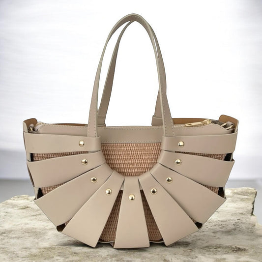 Sunray Straw Leather Tote – Beige