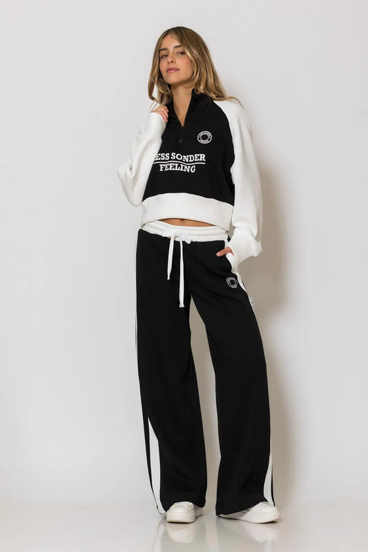 Logo Embroidered Two-Tone Track Pants Black
