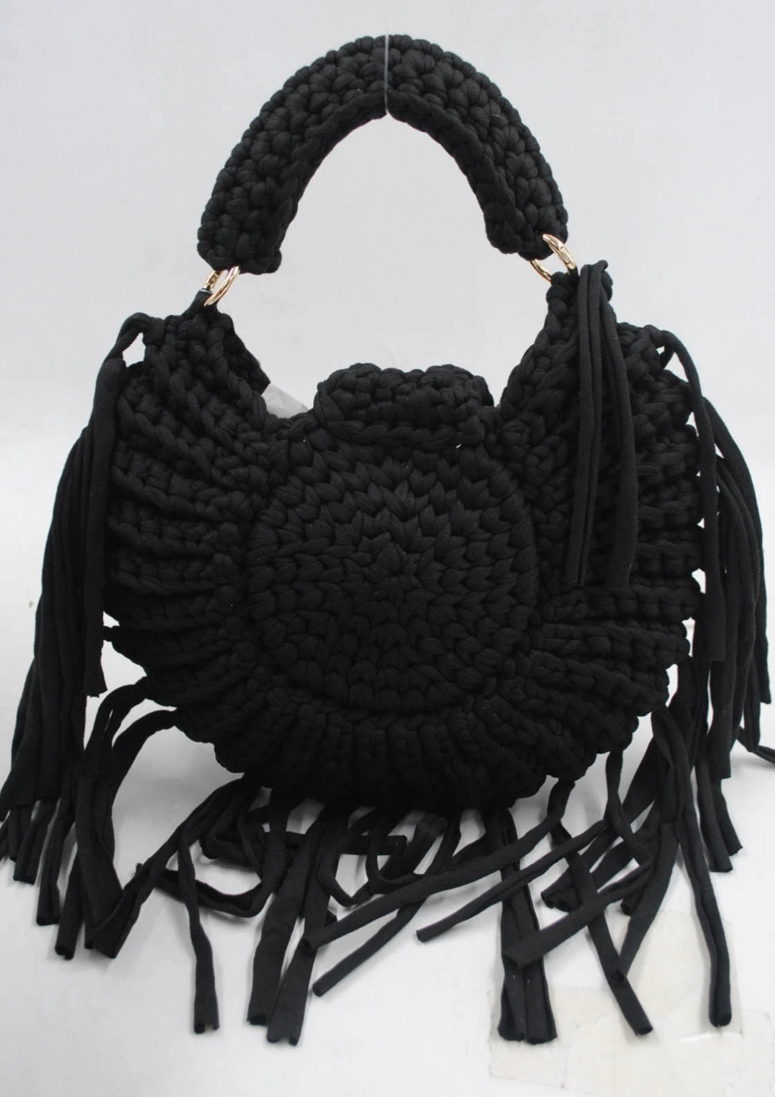 Handmade straw effect bag black