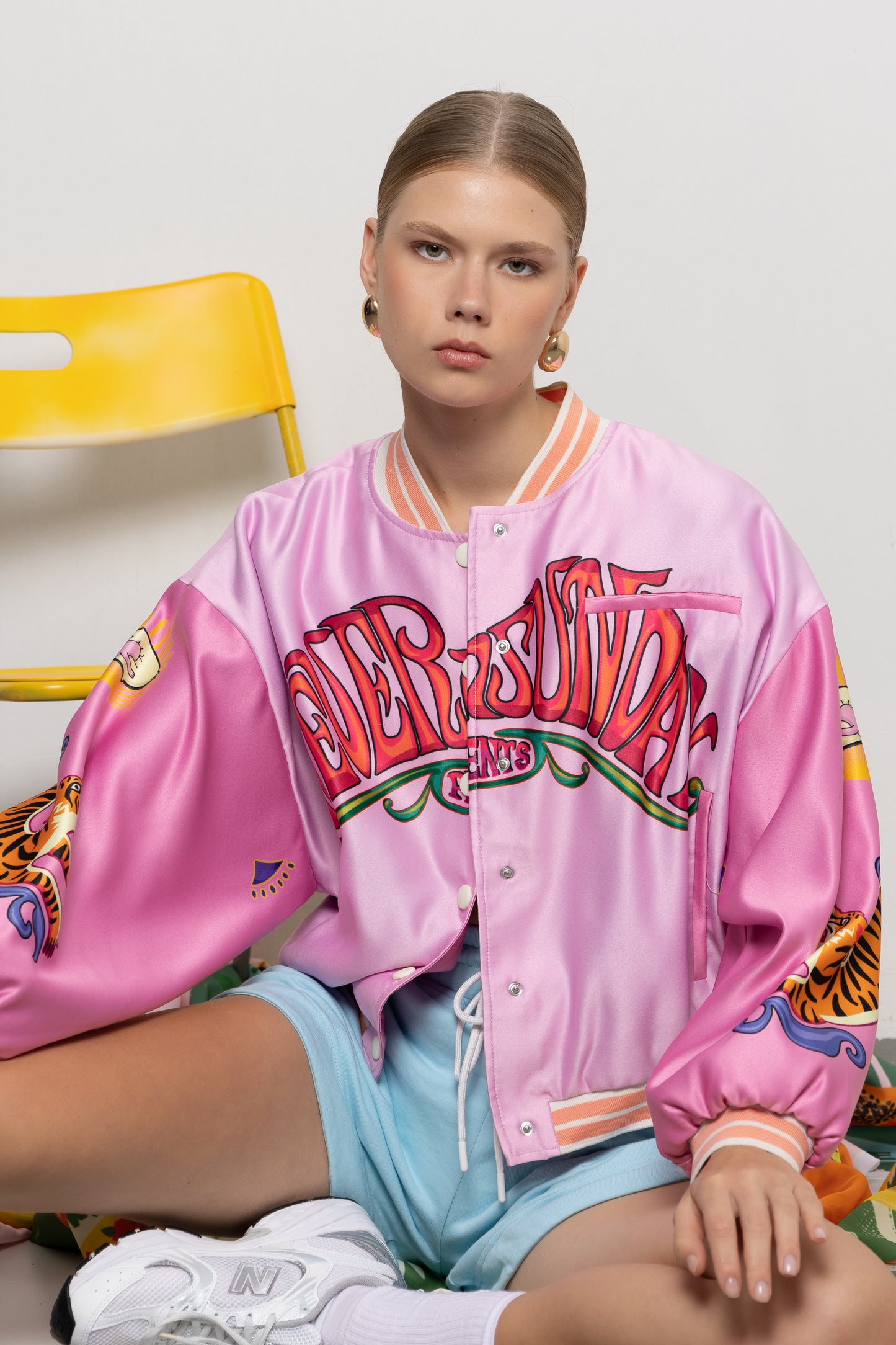 Never on Sunday by Nema Bomber Jacket Crop Pink