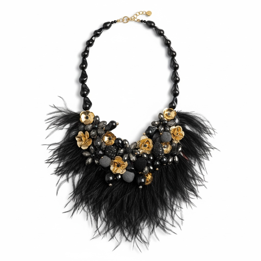 Midnight Feather Statement Necklace