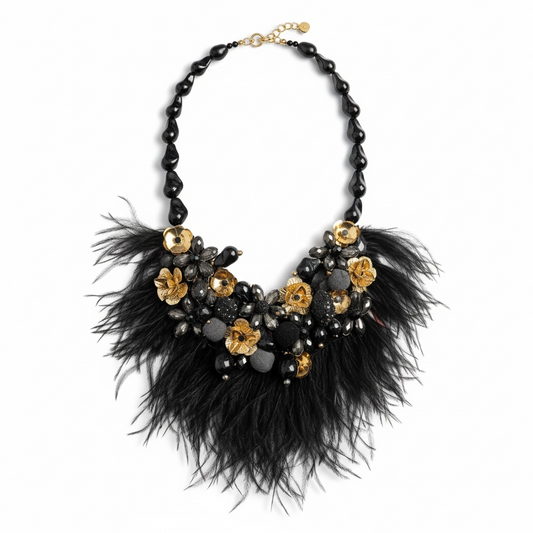 Midnight Feather Statement Necklace