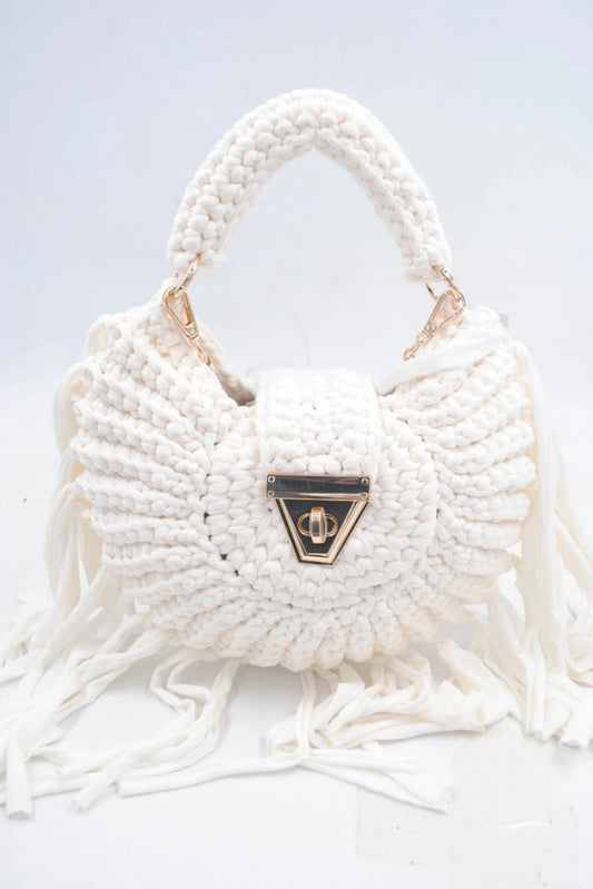 Handmade straw effect bag white