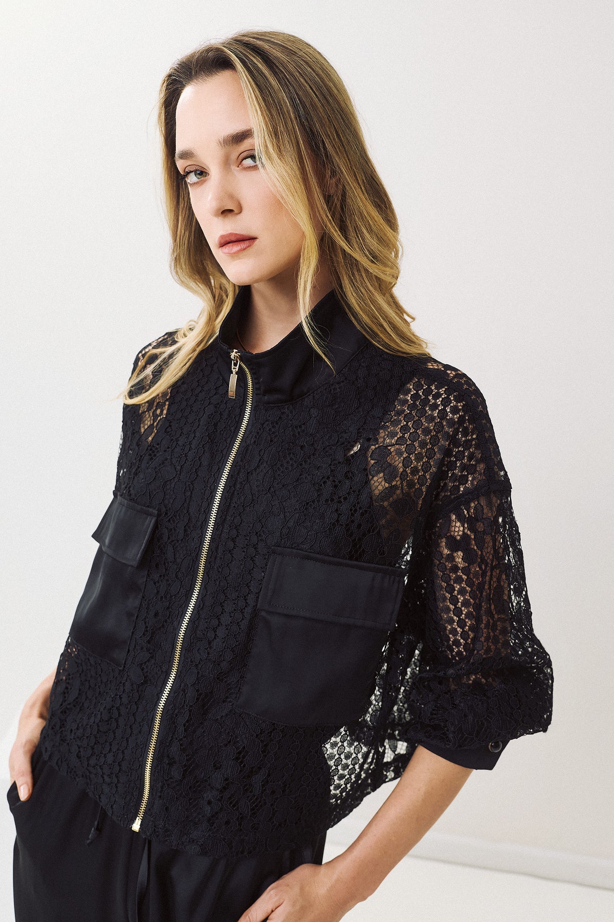Figaro Lace Utility Jacket Black