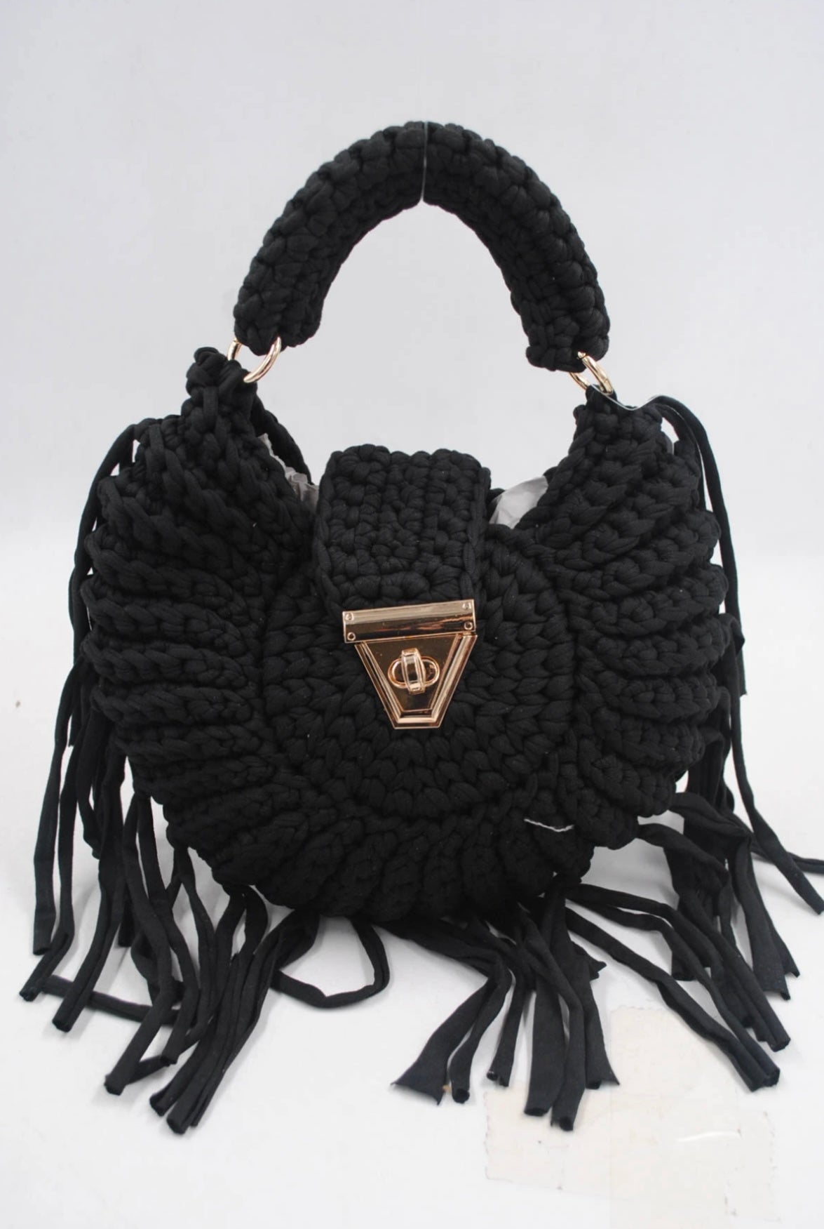 Handmade straw effect bag black