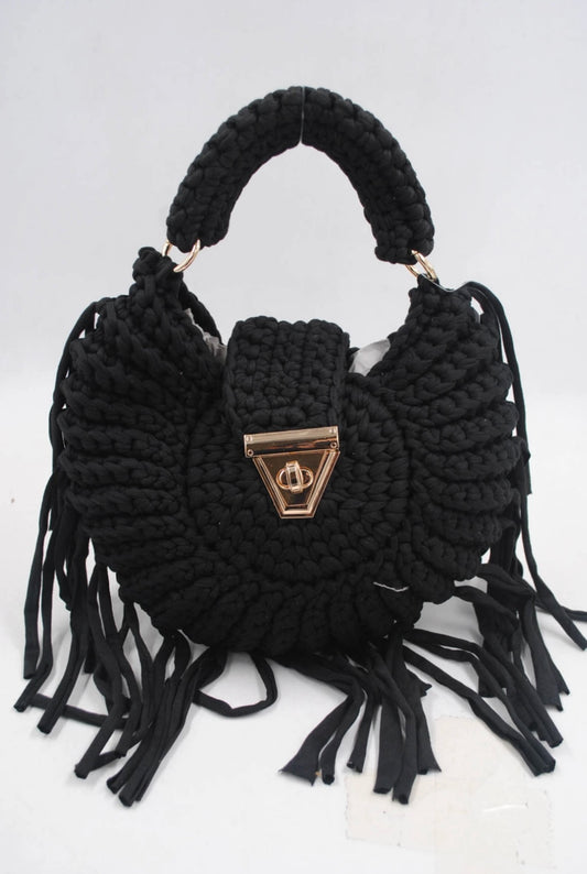 Handmade straw effect bag black