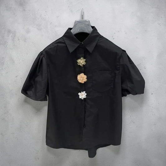 Floral Button Shirt – Black (Short Sleeve)