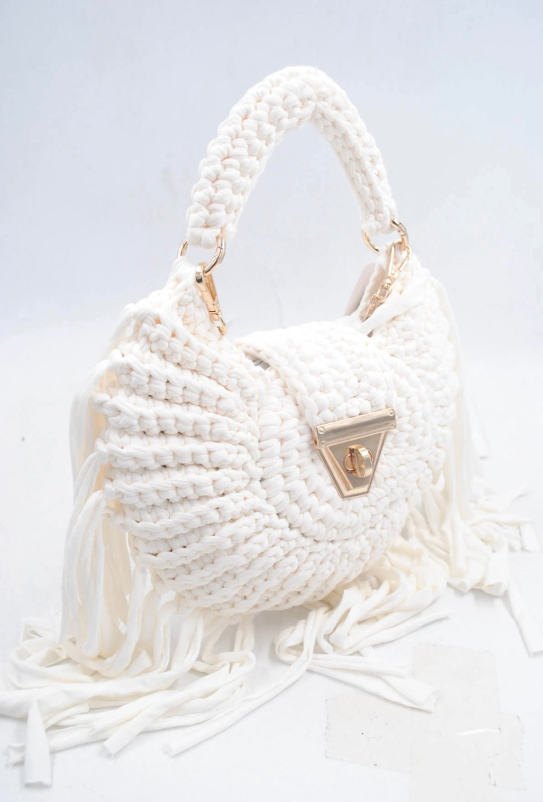 Handmade straw effect bag white